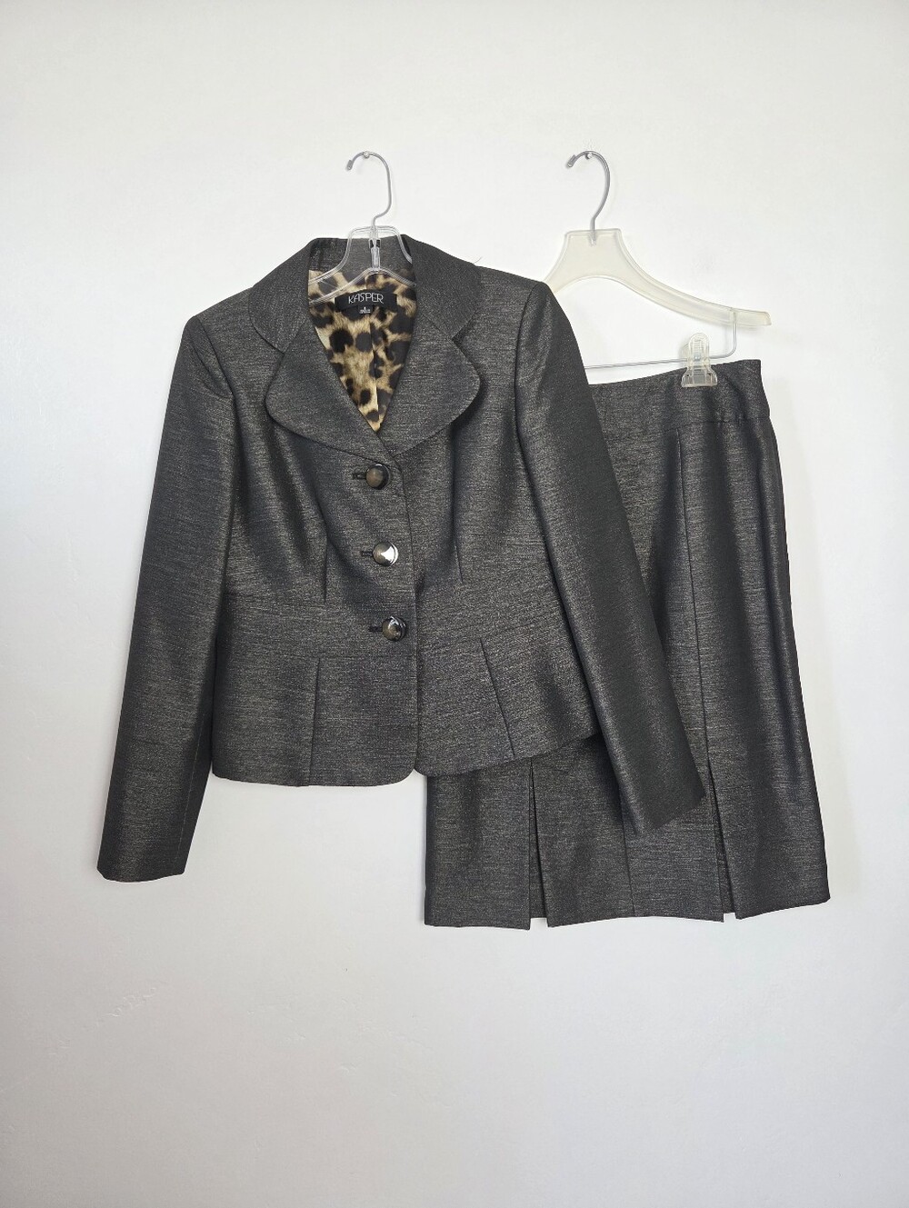 Kasper Skirt Suit Brown Shimmer Animal Print Fierce Career Professional Size 6